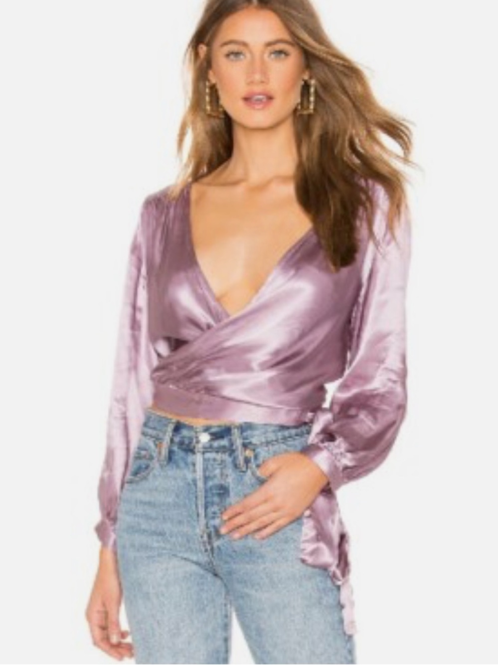 1.STATE Long Sleeve Wrap Front Waisted Blouse iSugar Plum Rayon Viscose Size M